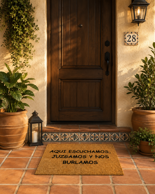 Aqui Escuchamos, Juzgamos Y Nos Burlamos Doormat