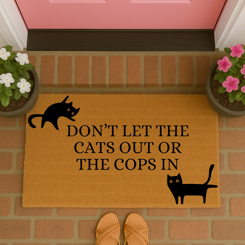 Coir Doormat in front of a pink door